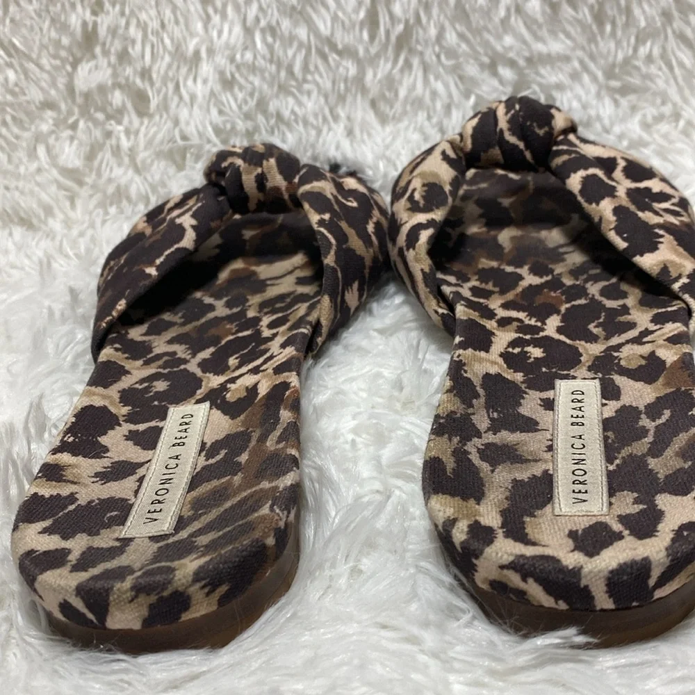 Veronica Beard Brown Slide Sandals with Bold Leopard Print
